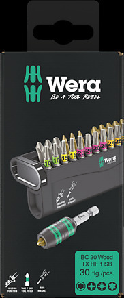 Wera Tools 05057433001 Check 30 Madera 1 BIT Surtido, talla única, Multi