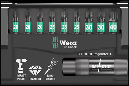 Coffret d'embouts Bit-Check 10 TX IMPAKTOR 1 WERA - 05057688001