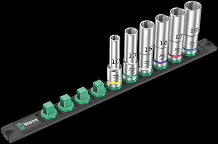 Magnetic socket rail C Deep 1 socket set, 1/2" drive, 6&nbsp;pieces